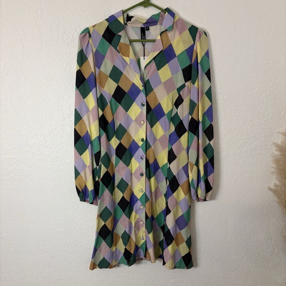 NWT Women’s Nobody’s Child Harlequin Diamond Print Dress Size 12